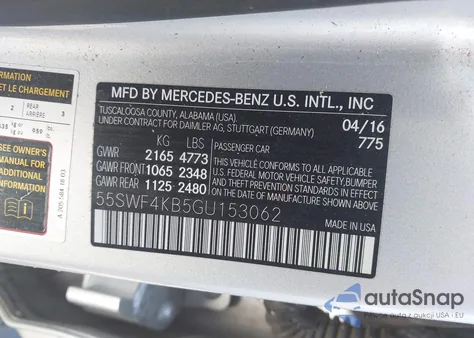 2016 Mercedes-Benz C 300 4Matic from USA, damaged, VIN 55SWF4KB5GU153062